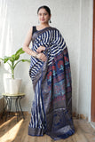 AJRAKH PRINTED PURE DOLA SILK SAREE WITH BLOUSE (MS41)