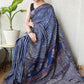 AJRAKH PRINTED PURE DOLA SILK SAREE WITH BLOUSE (MS43)
