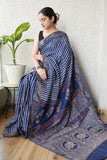 AJRAKH PRINTED PURE DOLA SILK SAREE WITH BLOUSE (MS43)