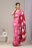 HAND BLOCK BLACK & WHITE PRINTED COTTON LINEN SAREE WITH BLOUSE  (LCS137)