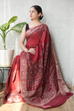 AJRAKH PRINTED PURE DOLA SILK SAREE WITH BLOUSE (MS44)