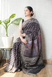 AJRAKH PRINTED PURE DOLA SILK SAREE WITH BLOUSE (MS48)