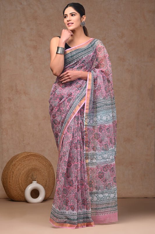Jaipuri Block Printed Cotton Kota Doriya Saree (CIS93)