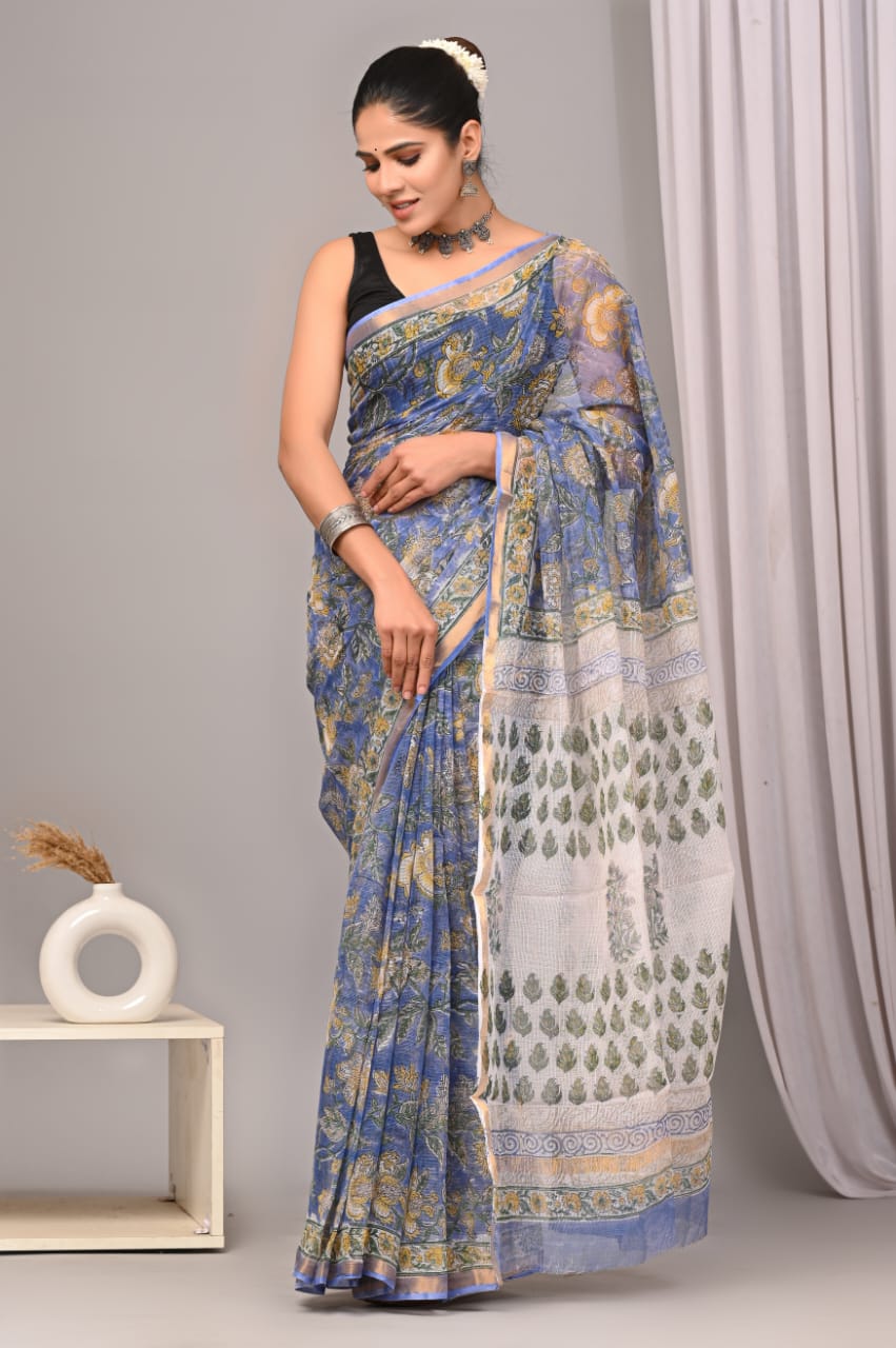 Jaipuri Block Printed Cotton Kota Doriya Saree (CIS89)