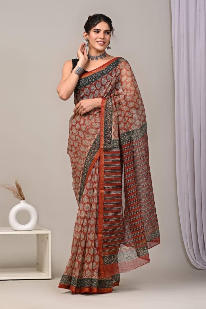 Jaipuri Block Printed Cotton Kota Doriya Saree (CIS95)