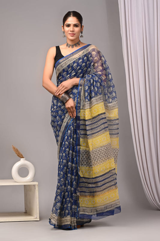 Jaipuri Block Printed Cotton Kota Doriya Saree (CIS96)