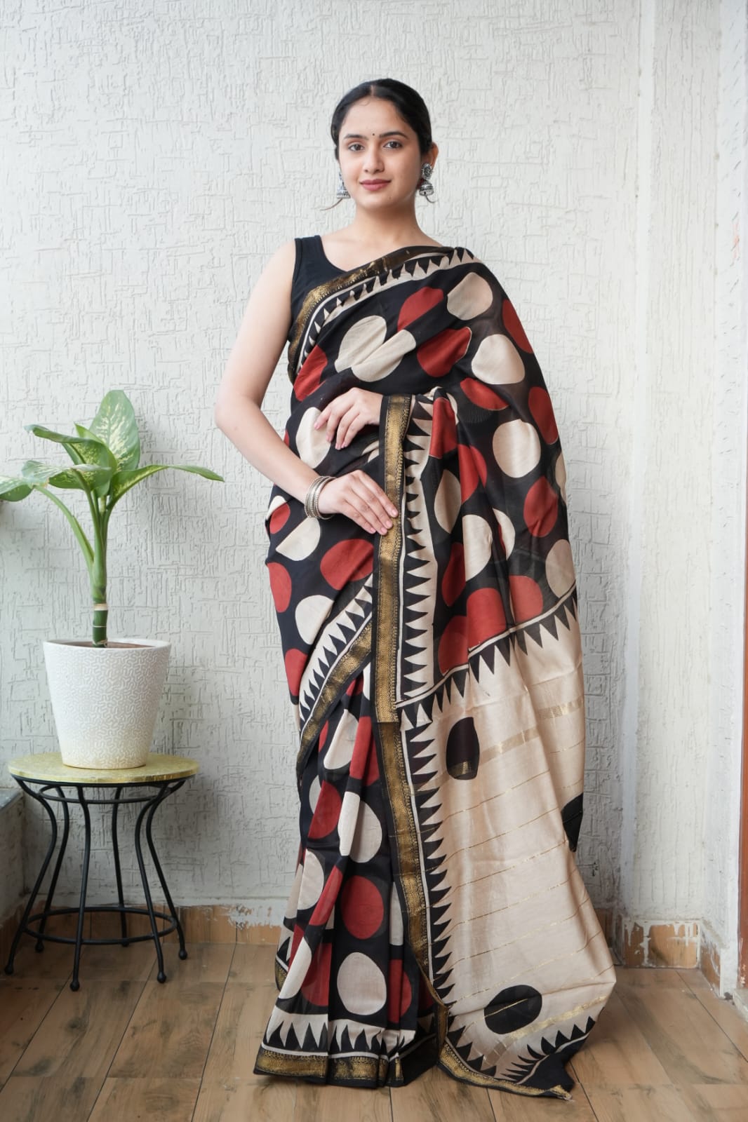 Jaipuri Hand Block Bagru Printed Maheshwari Silk Saree With Blouse (MSS139)