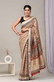 HAND BLOCK BAGRU PRINTED ART SILK CHANDERI SAREE WITH BLOUSE  (CIH37)