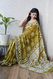 HAND BLOCK BLACK & WHITE PRINTED COTTON LINEN SAREE WITH BLOUSE  (LCS148)