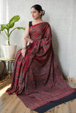 HAND BLOCK PRINTED AJRAKH MODAL SILK SAREE (CIG57)