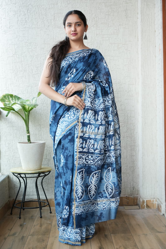 Bagru Hand Block Printed Chanderi Silk Saree with Blouse (CSS112)