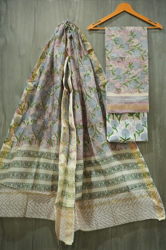 JAIPURI HAND BLOCK PRINTED MAHESHWARI SILK SUIT WITH SILK DUPPATA (MSD102)