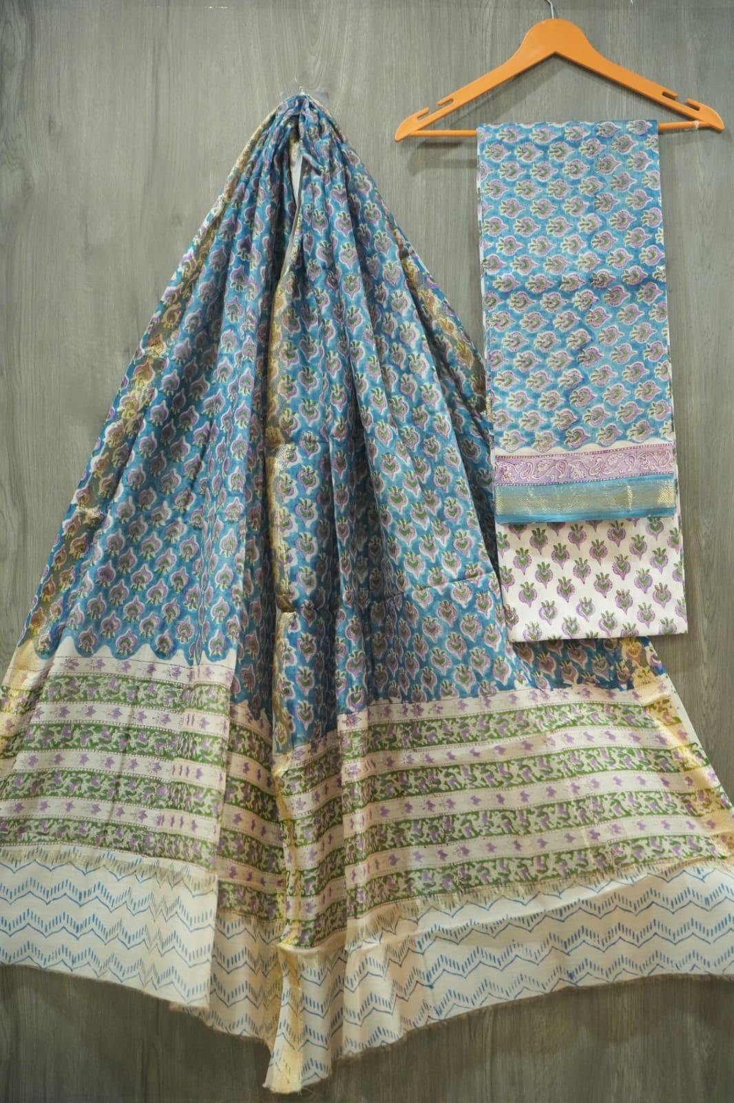 JAIPURI HAND BLOCK PRINTED MAHESHWARI SILK SUIT WITH SILK DUPPATA (MSD103)