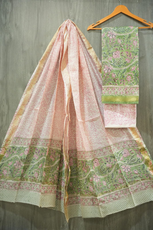 JAIPURI HAND BLOCK PRINTED MAHESHWARI SILK SUIT WITH SILK DUPPATA (MSD95)