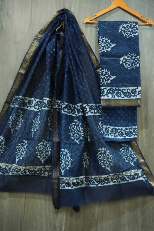 JAIPURI HAND BLOCK PRINTED MAHESHWARI SILK SUIT WITH SILK DUPPATA (MSD96)