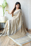 HAND BLOCK BAGRU PRINTED ART SILK CHANDERI SAREE WITH BLOUSE  (CIH40)
