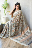 HAND BLOCK BAGRU PRINTED ART SILK CHANDERI SAREE WITH BLOUSE  (CIH43)