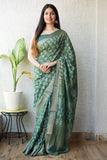 HAND BLOCK BAGRU PRINTED ART SILK CHANDERI SAREE WITH BLOUSE  (CIH41)