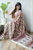 HAND BLOCK BAGRU PRINTED ART SILK CHANDERI SAREE WITH BLOUSE  (CIH44)
