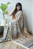 HAND BLOCK BAGRU PRINTED ART SILK CHANDERI SAREE WITH BLOUSE  (CIH45)