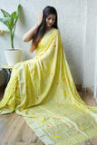 HAND BLOCK BAGRU PRINTED ART SILK CHANDERI SAREE WITH BLOUSE  (CIH48)