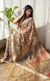 HAND BLOCK BAGRU PRINTED ART SILK CHANDERI SAREE WITH BLOUSE  (CIH50)