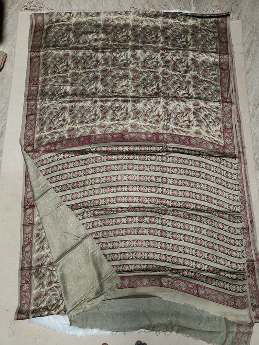 Ajrakh Hand Block Bagru Vanspati Printend Modal Silk Saree with Blouse (CID82)