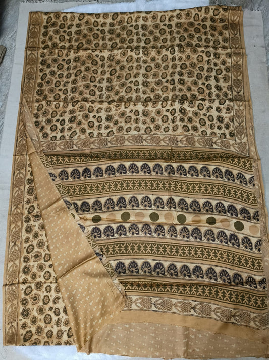 Ajrakh Hand Block Bagru Vanspati Printend Modal Silk Saree with Blouse (CID85)