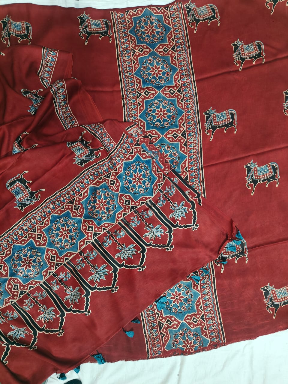 Vanaspati Ajrakh Hand Block Printed Suits Modal Silk Fabric (CIT44)