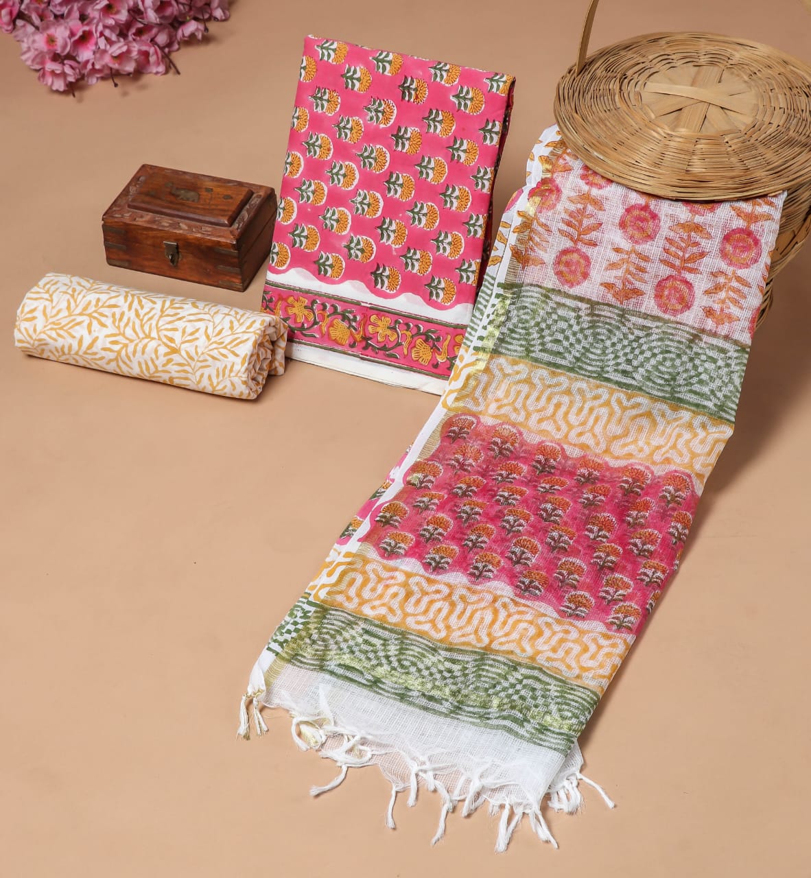 JAIPURI BLOCK PRINTED COTTON SUIT WITH KOTA DUPPATA (CKS91)
