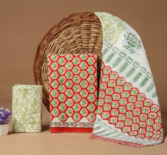 HAND BLOCK PRINTED COTTON 3-PIS SUIT WITH MULMUL DUPPATA (CMS71)