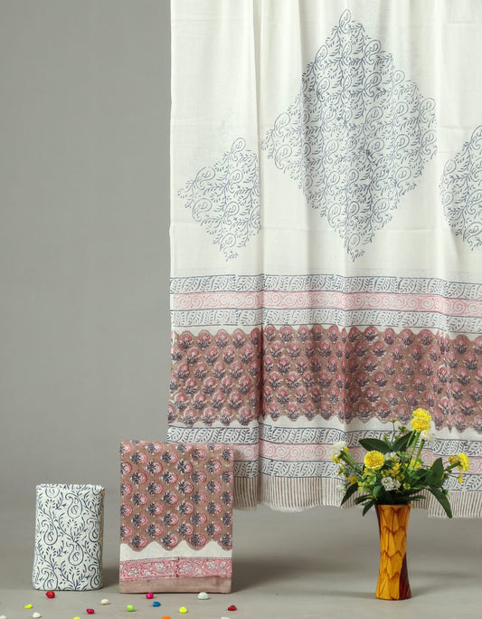 HAND BLOCK PRINTED COTTON 3-PIS SUIT WITH MULMUL DUPPATA (CMS76)