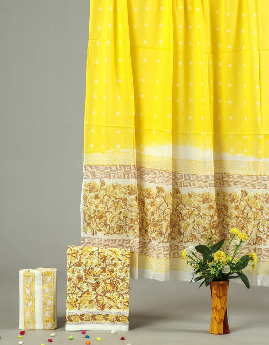 HAND BLOCK PRINTED COTTON 3-PIS SUIT WITH MULMUL DUPPATA (CMS77)