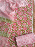 HAND BLOCK PRINTED COTTON 3-PIS SUIT WITH MULMUL DUPPATA (CMS88)