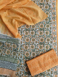 HAND BLOCK PRINTED COTTON 3-PIS SUIT WITH MULMUL DUPPATA (CMS92)