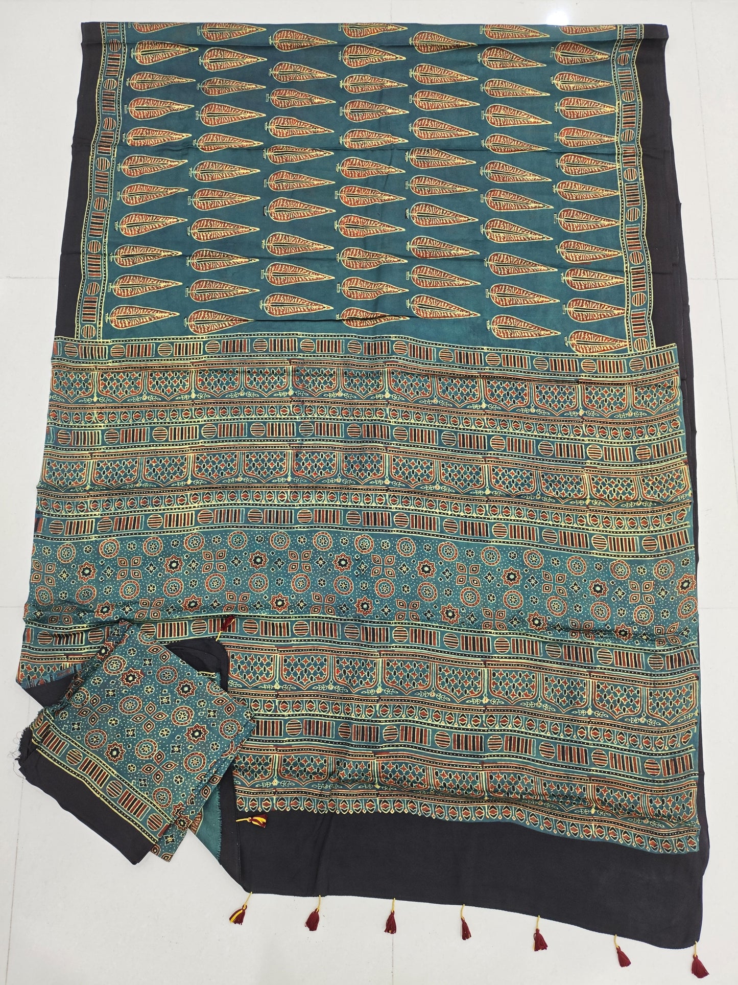 HAND BLOCK PRINTED AJRAKH MODAL SILK SAREE (CIG74)