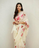 HAND BURSH PAINTED ORGANZA SILK SAREE WITH BLOUSE (CIB34)