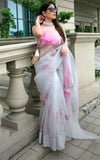 HAND BURSH PAINTED ORGANZA SILK SAREE WITH BLOUSE (CIB33)