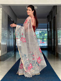 HAND BURSH PAINTED ORGANZA SILK SAREE WITH BLOUSE (CIB32)