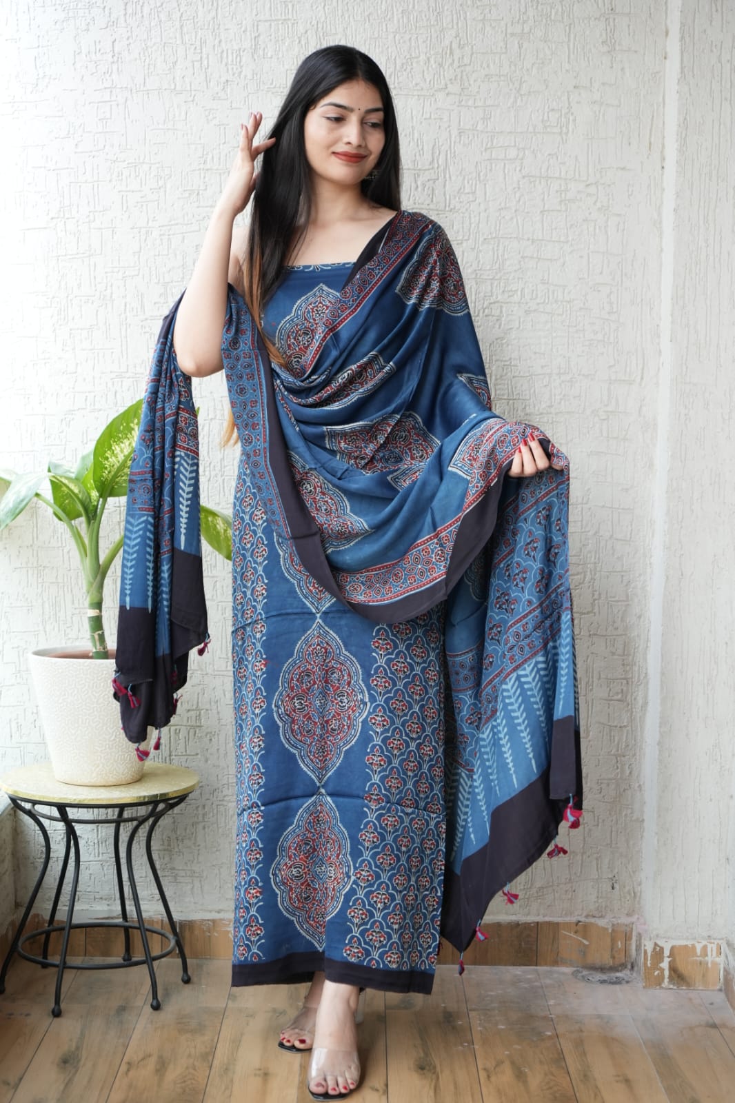Vanaspati Ajrakh Hand Block Printed Suits Modal Silk Fabric (CIT74)