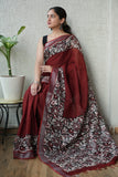 HAND BLOCK BLACK & WHITE PRINTED COTTON LINEN SAREE WITH BLOUSE  (LCS152)