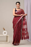 HAND BLOCK BLACK & WHITE PRINTED COTTON LINEN SAREE WITH BLOUSE  (LCS160)