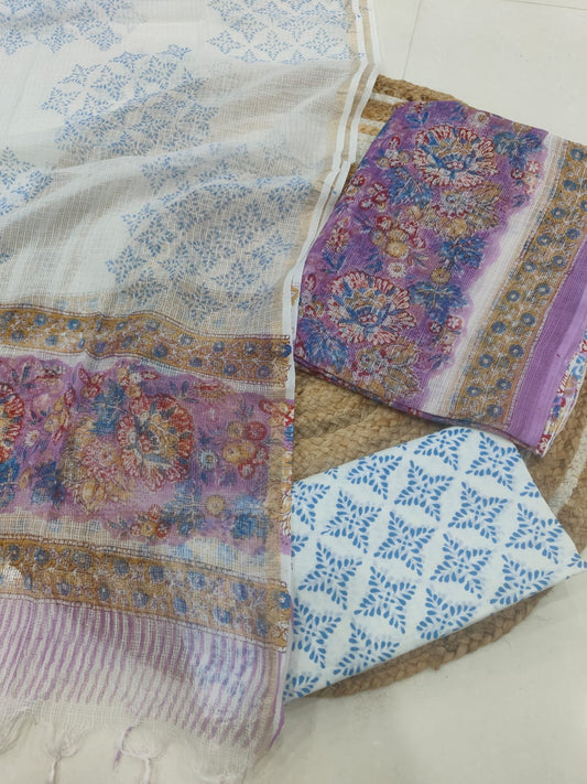 HAND BLOCK PRINTED KOTA DORIYA SUIT WITH KOTA DORIYA DUPPATA (FKS86)