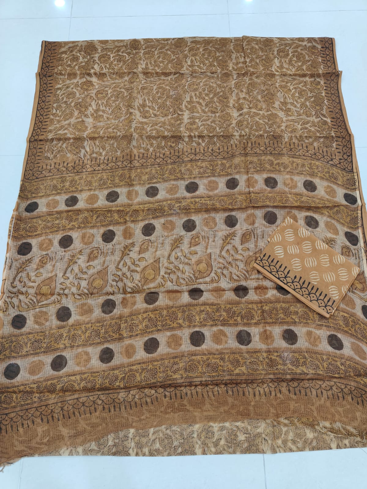 HAND BLOCK BAGRU PRINTED KOTA DORIYA SAREE WITH MULMUL BLOUSE (KDS94)
