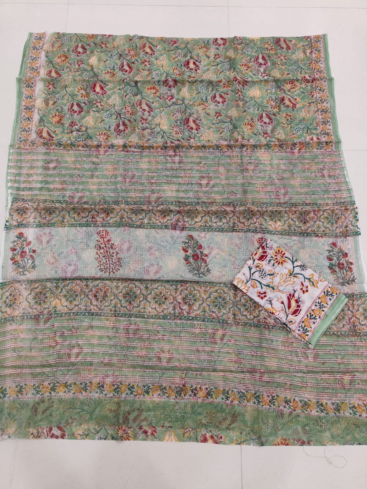 HAND BLOCK BAGRU PRINTED KOTA DORIYA SAREE WITH MULMUL BLOUSE (KDS102)