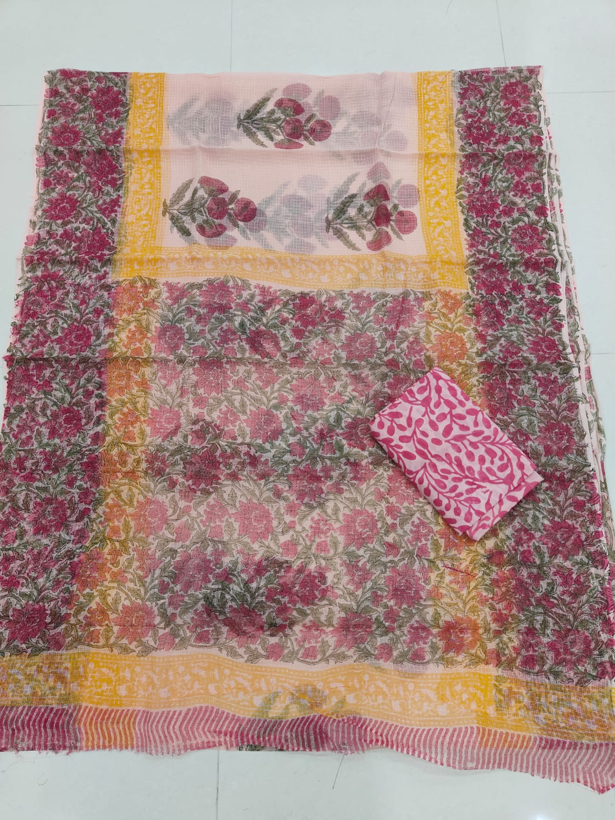 HAND BLOCK BAGRU PRINTED KOTA DORIYA SAREE WITH MULMUL BLOUSE (KDS104)