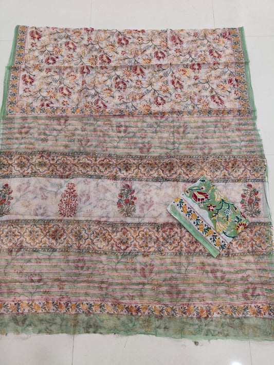 HAND BLOCK BAGRU PRINTED KOTA DORIYA SAREE WITH MULMUL BLOUSE (KDS103)