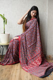HAND BLOCK PRINTED AJRAKH MODAL SILK SAREE (CIG59)
