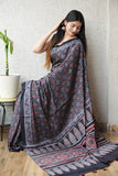 HAND BLOCK PRINTED AJRAKH MODAL SILK SAREE (CIG60)