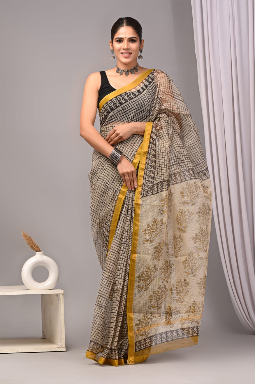 Jaipuri Block Printed Cotton Kota Doriya Saree (CIS100)